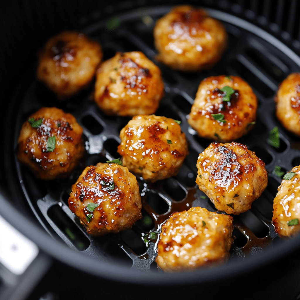 air fryer pineapple teriyaki chicken meatballs cooking