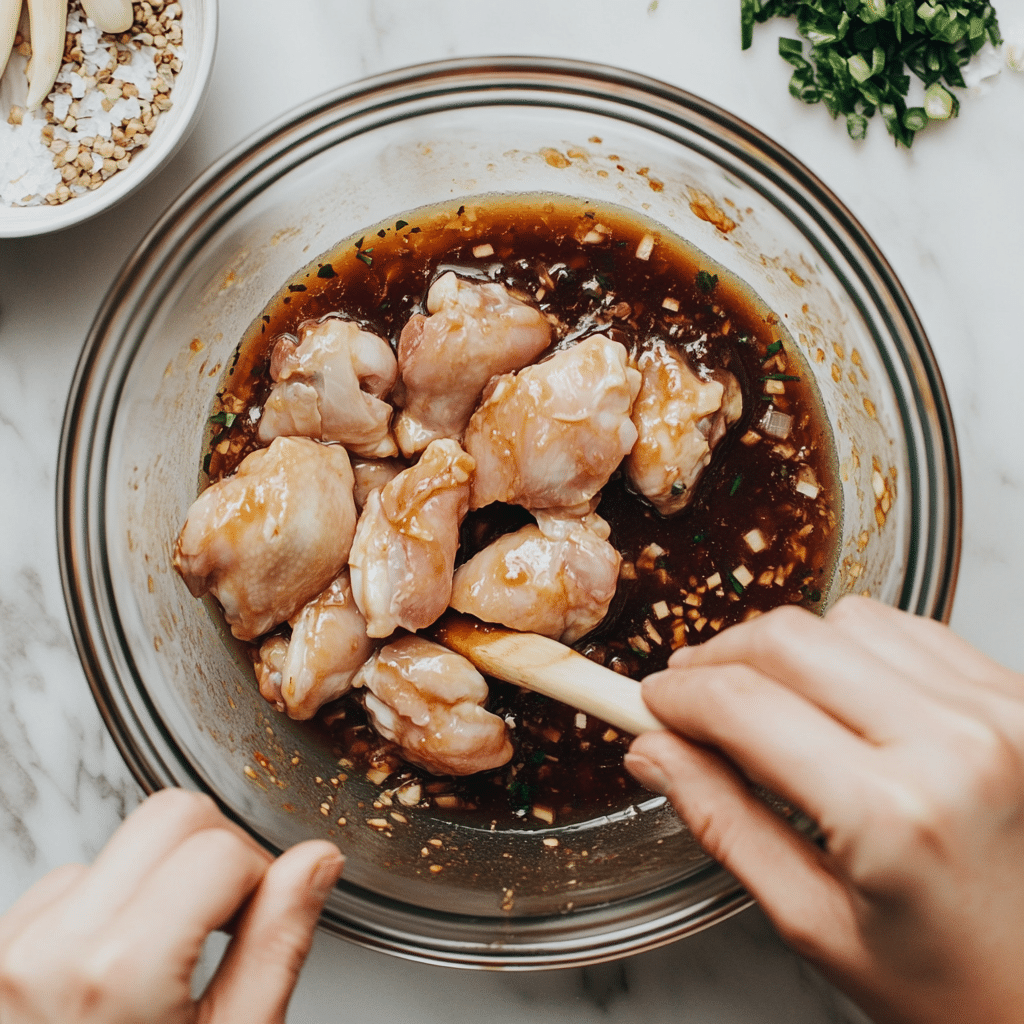 marinating raw air fryer teriyaki chicken thighs sauce
