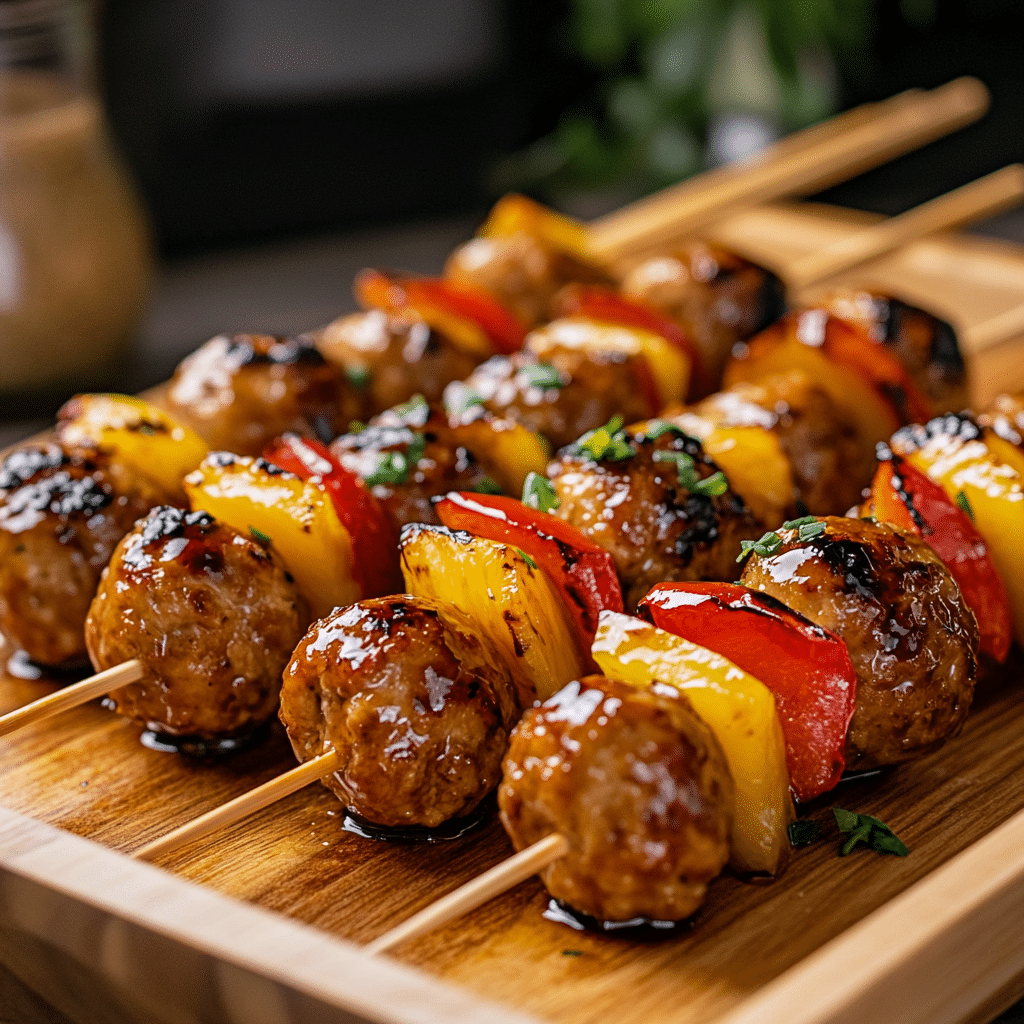 party skewers of pineapple teriyaki chicken meatballs